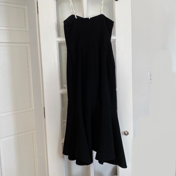 NWT - HALSTON Black Strapless Crepe Midi Flounce Dress - 0 - Picture 8 of 15